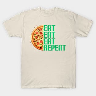 Eat Eat Eat Repeat Pizza Funny Grunge Print Tee T-Shirt